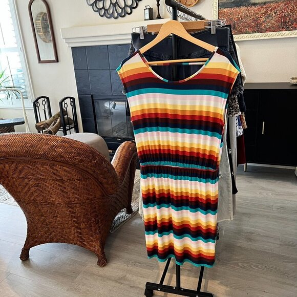 ModCloth Dress Womens Size Large Colorful Striped Elastic Waist Comfort Jersey - Picture 16 of 16